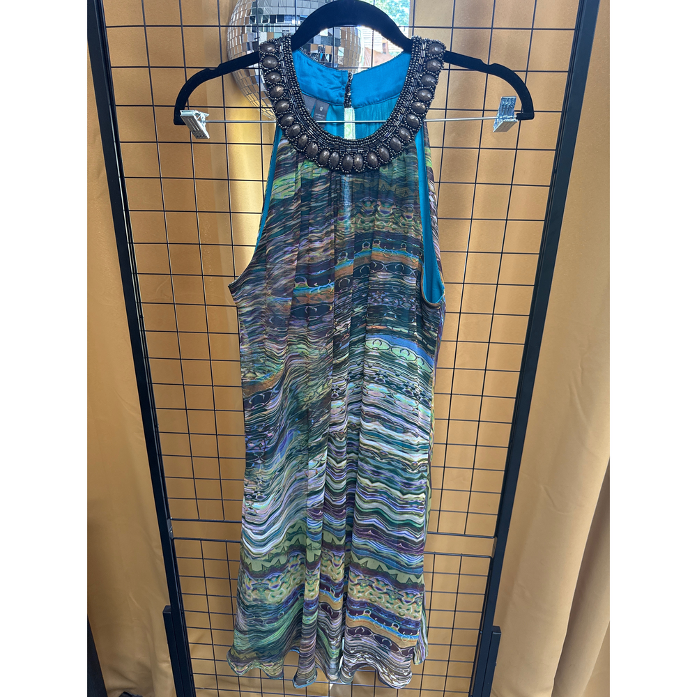 Muse Women's High End Beaded Halter Dress 100% silk in Blue